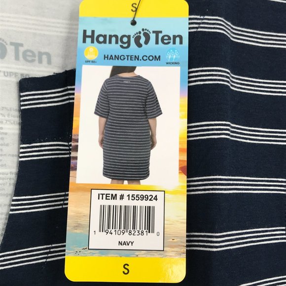 Hang Ten Womens Pocket Dress Blue Striped Moisture Wicking UPF 50+ Sun SMALL - Picture 3 of 16